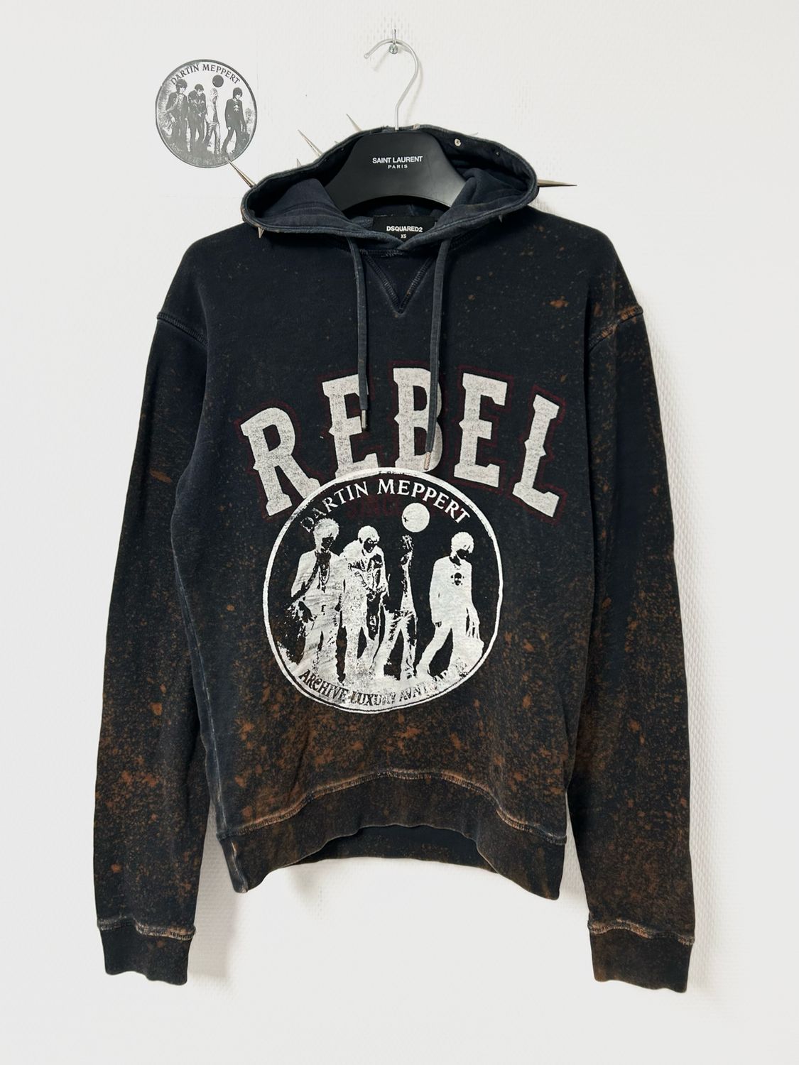 Dsquared2 by Dean &amp; Dan Caten FW2015 Rebel Spiked Bleach-Dyed Hoodie