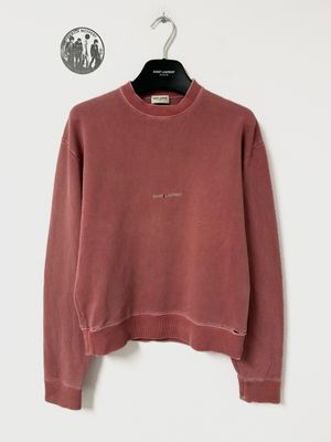 Saint Laurent Paris by Hedi Slimane FW2018 1/1 Sample Ash Pink Distressed Logo Crewneck