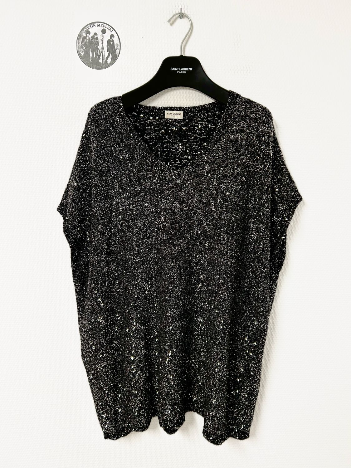 Saint Laurent Paris by Anthony Vaccarello FW2019 Sequin Glitter Knit T-Shirt