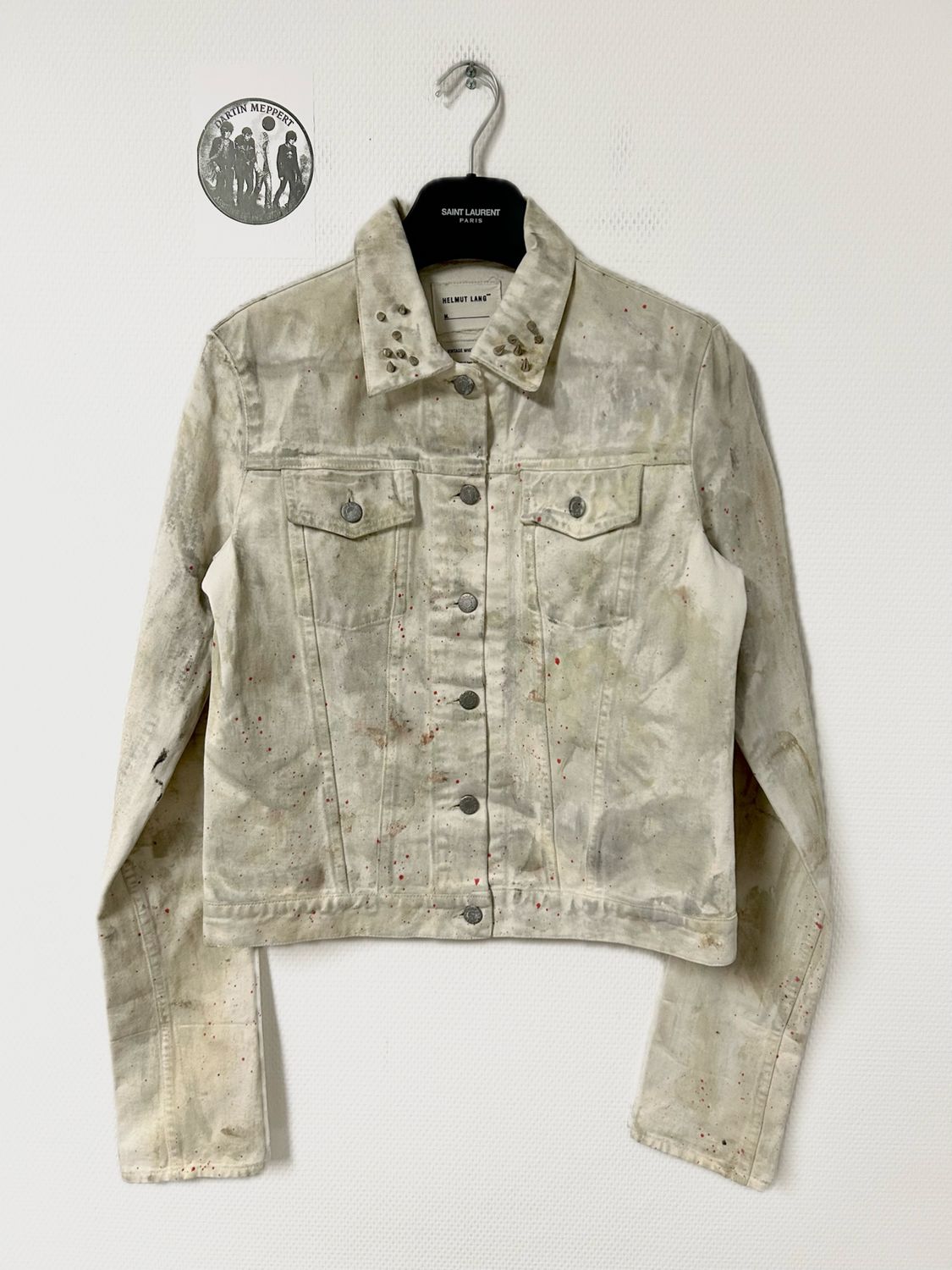 Helmut Lang  1998 Painted Vintage White Denim Jacket
