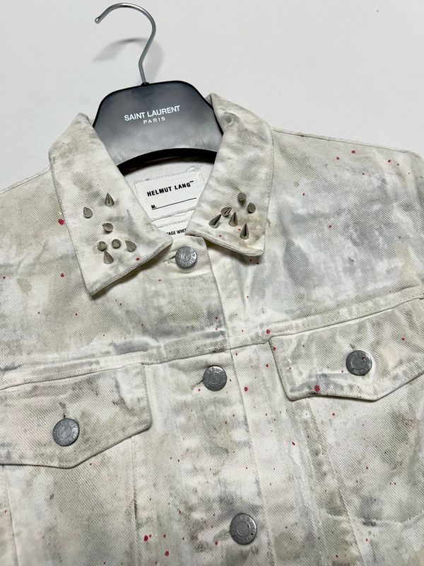 Helmut Lang  1998 Painted Vintage White Denim Jacket
