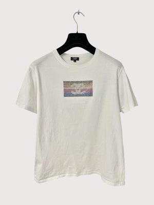 Chanel by Karl Lagerfeld 2005 Multicolor Crystals Logo T-Shirt