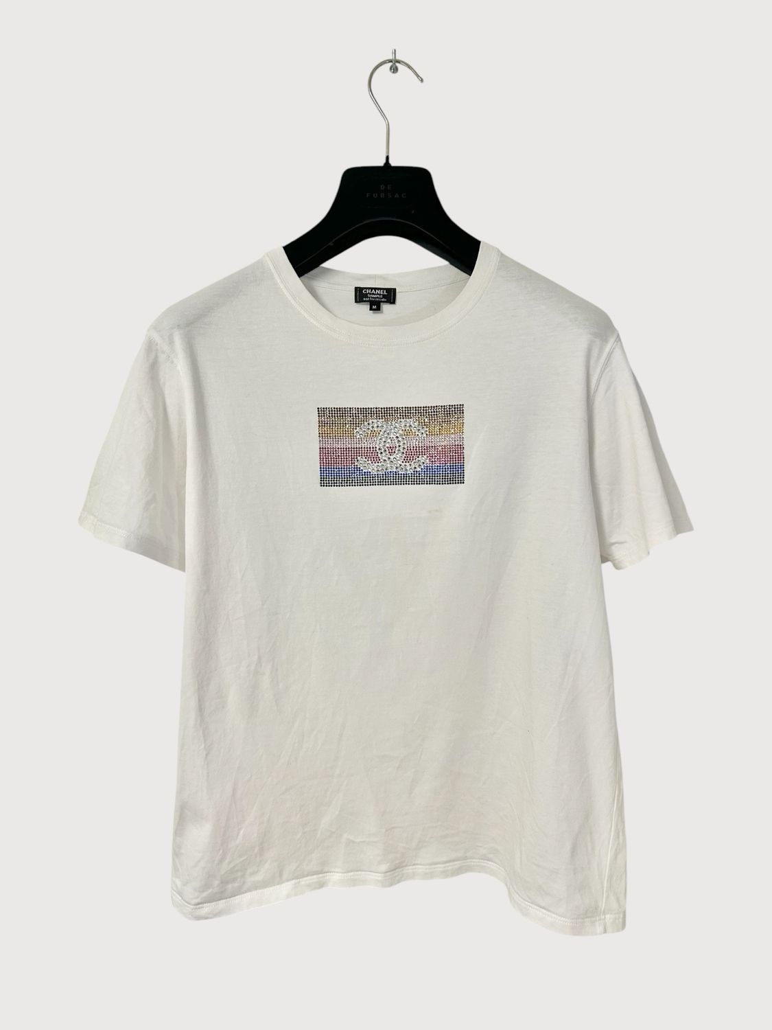 Chanel by Karl Lagerfeld 2005 Multicolor Crystals Logo T-Shirt