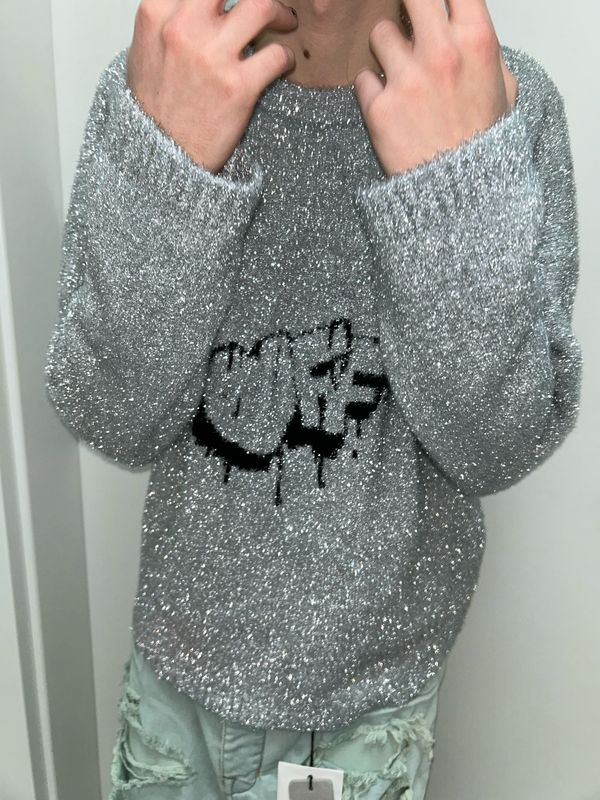 Off-White by Virgil Abloh FW2019 Lurex Logo Knit Sweater