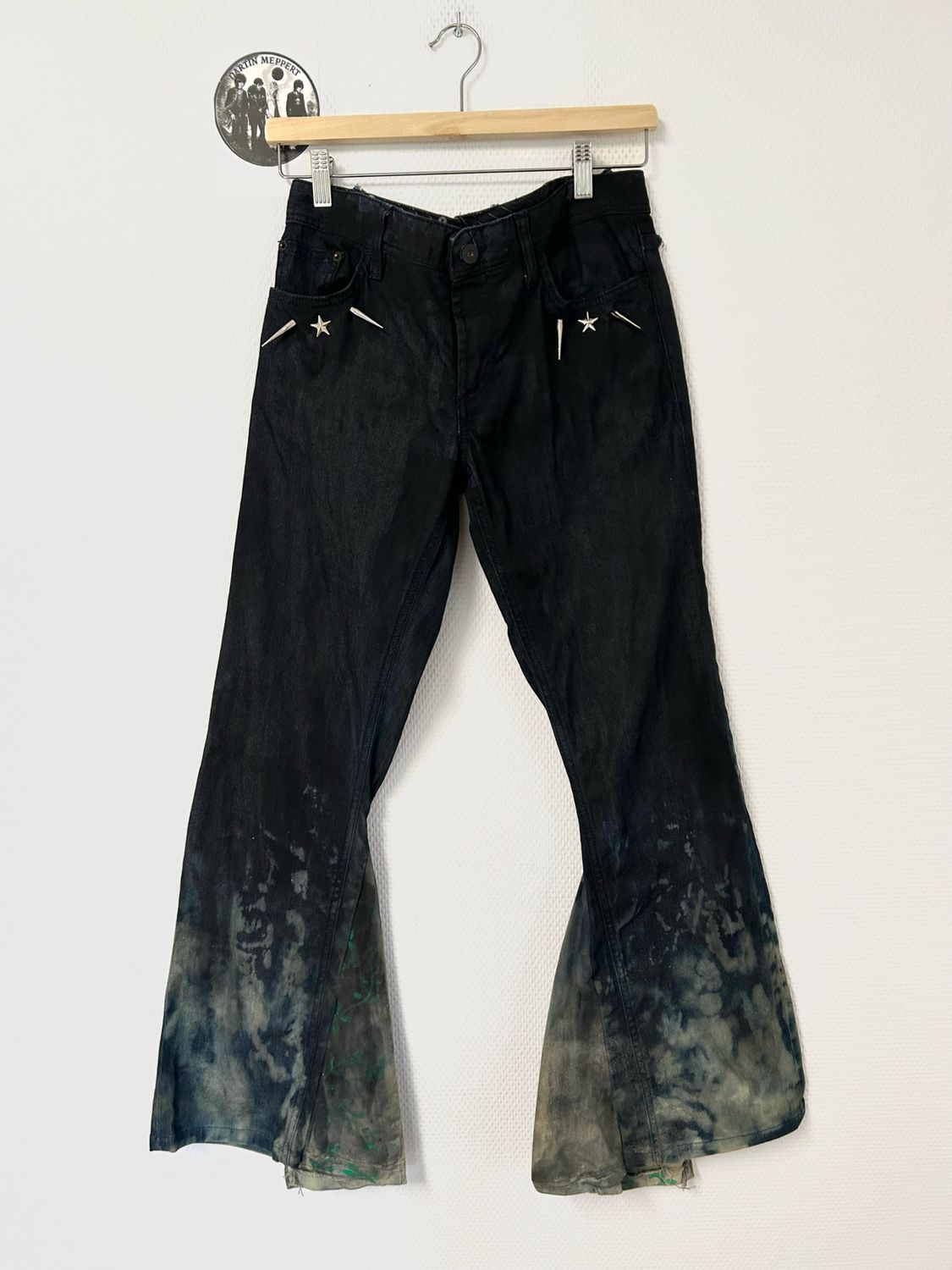 D&amp;G by Dolce &amp; Gabbana 2000s Bleach-Dyed Flared Denim with Metal Star Studs
