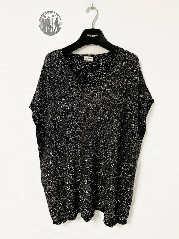 Saint Laurent Paris by Anthony Vaccarello FW2019 Sequin Glitter Knit T-Shirt