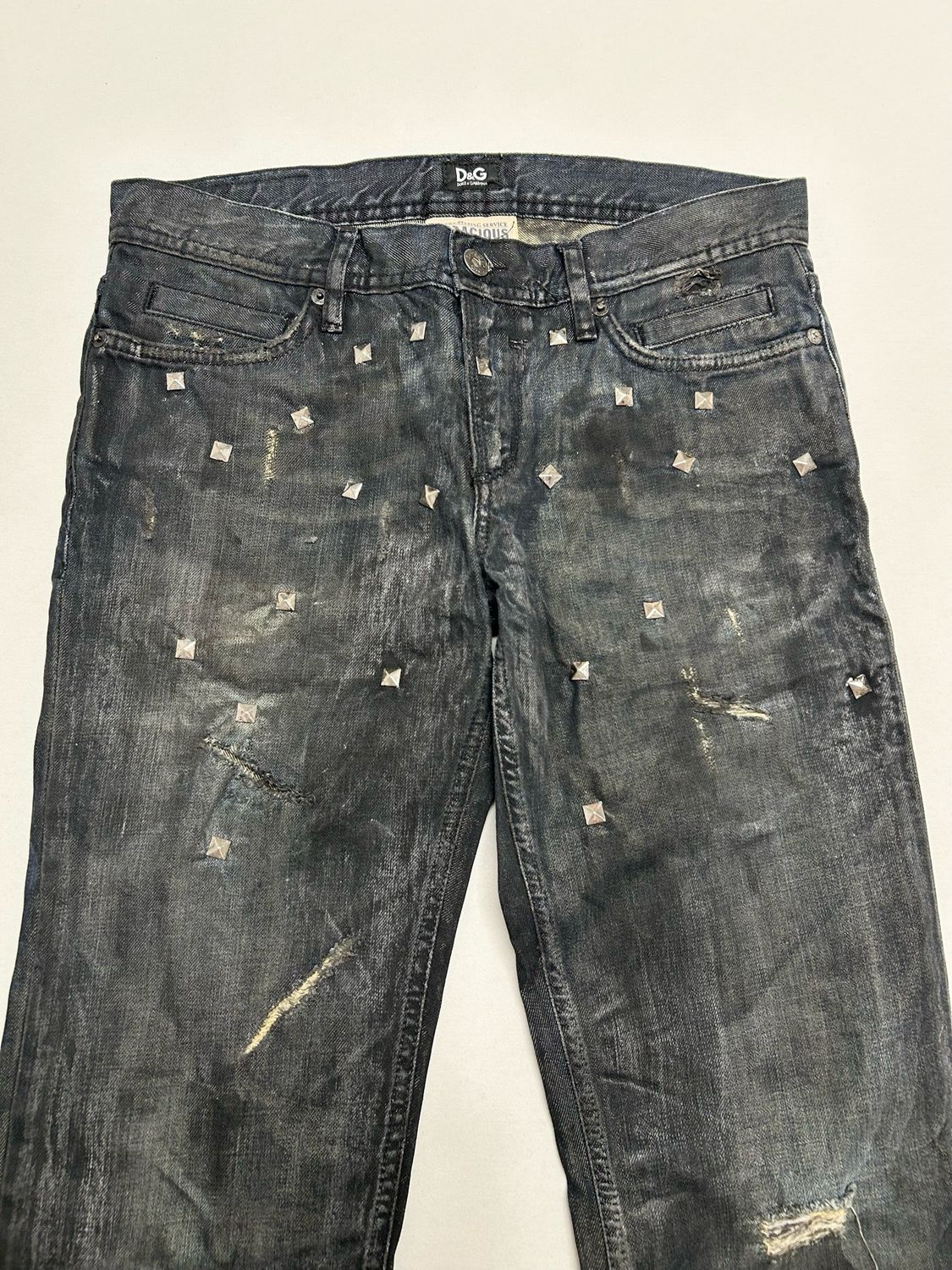Dolce &amp; Gabbana  2000s Custom Studded Distressed Denim