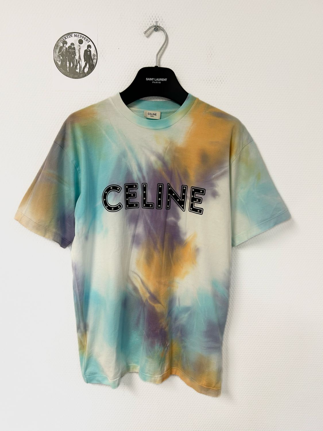 CELINE by Hedi Slimane SS2021 Dancing Kid Tie-Dye Stud Logo T-Shirt