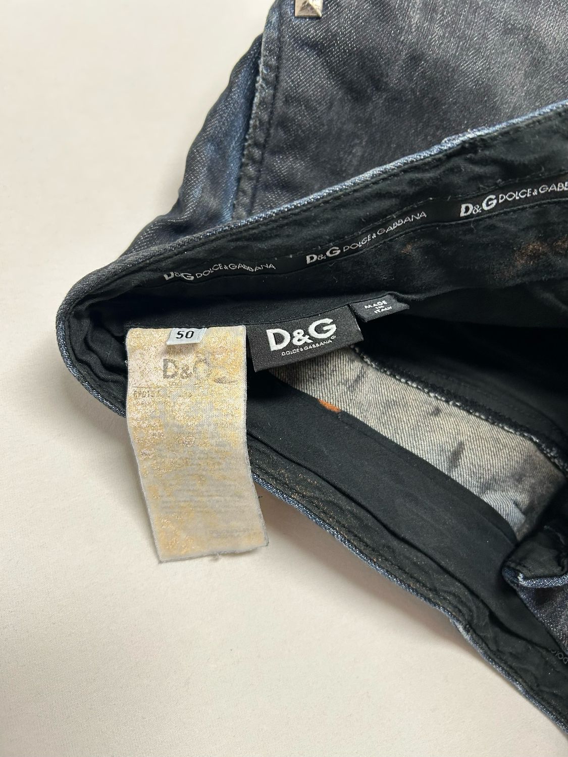 Dolce &amp; Gabbana 2006 Waxed Studded Denim Jeans Reworked