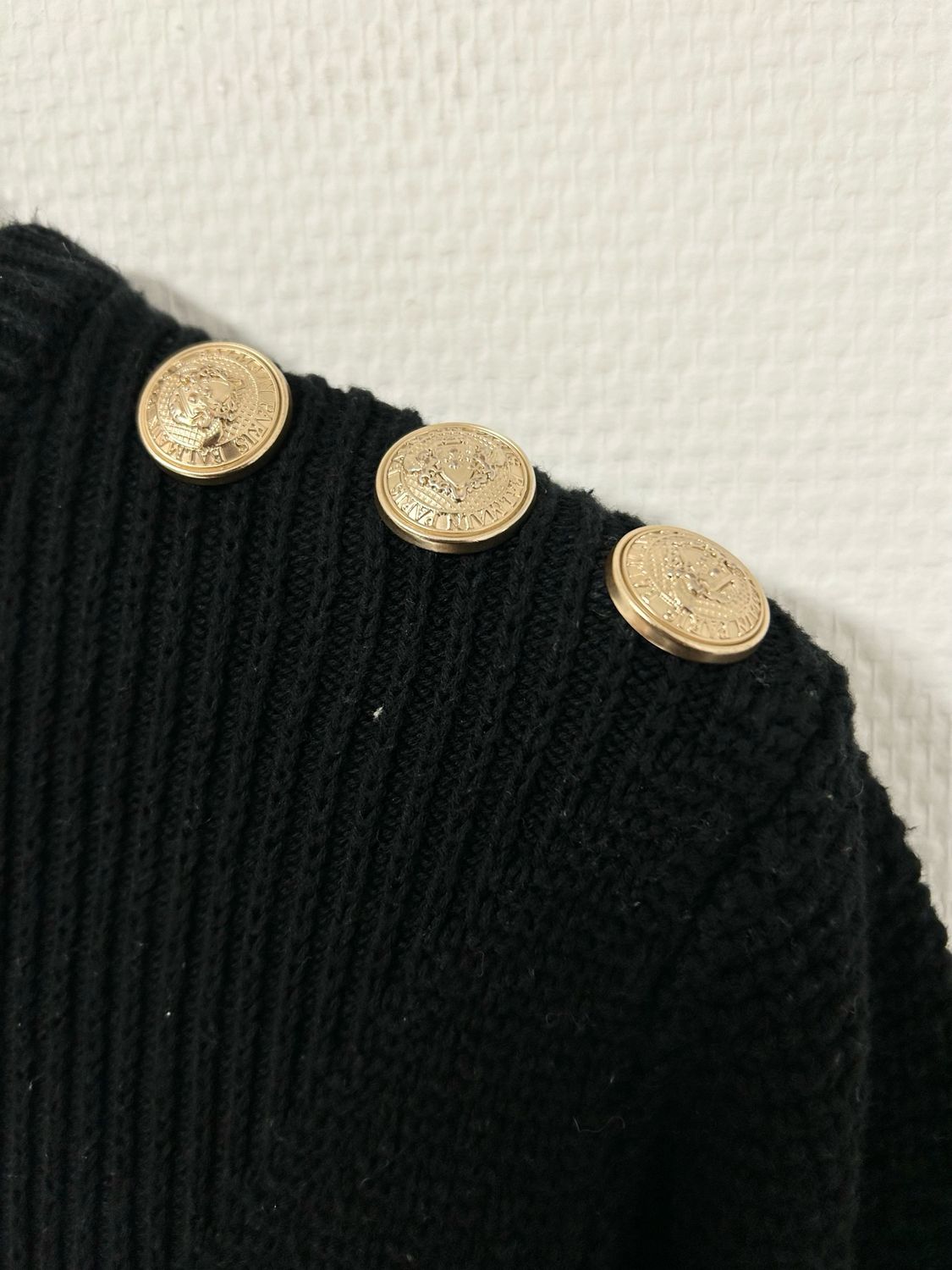 Balmain by Olivier Rousteing 2014 Crest Patch Rib Knit Sweater