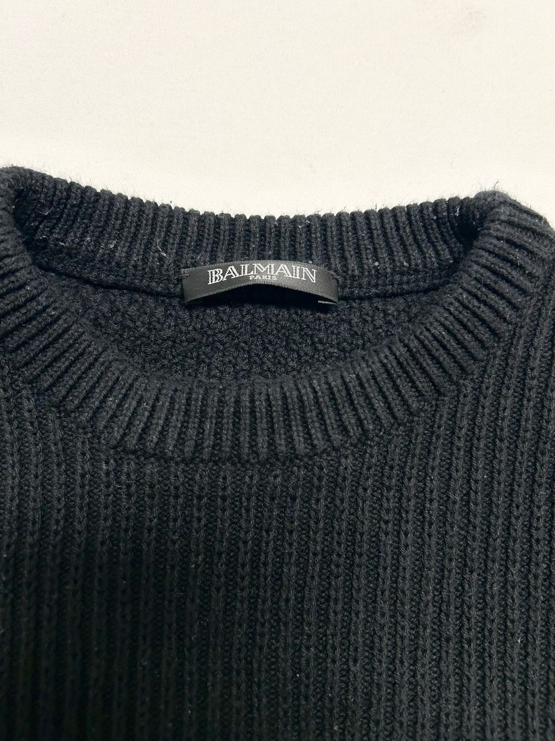 Balmain by Olivier Rousteing 2014 Crest Patch Rib Knit Sweater