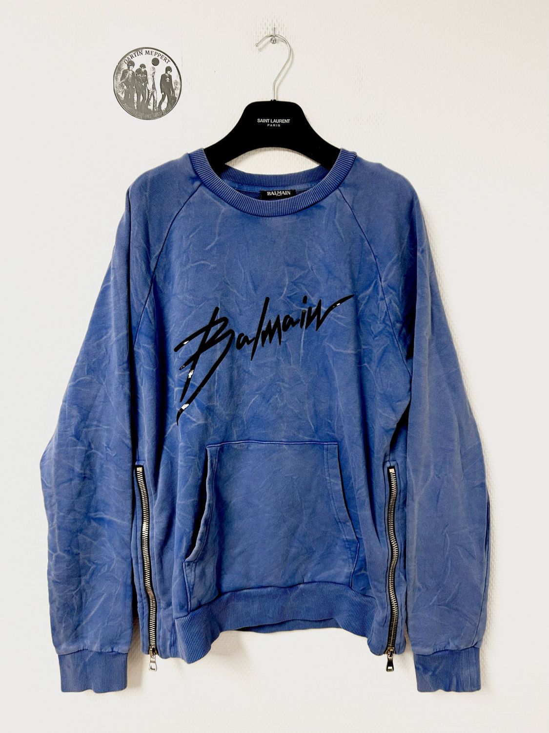 Balmain by Olivier Rousteing 2013 Signature Logo Side-Zip Crewneck Sweatshirt