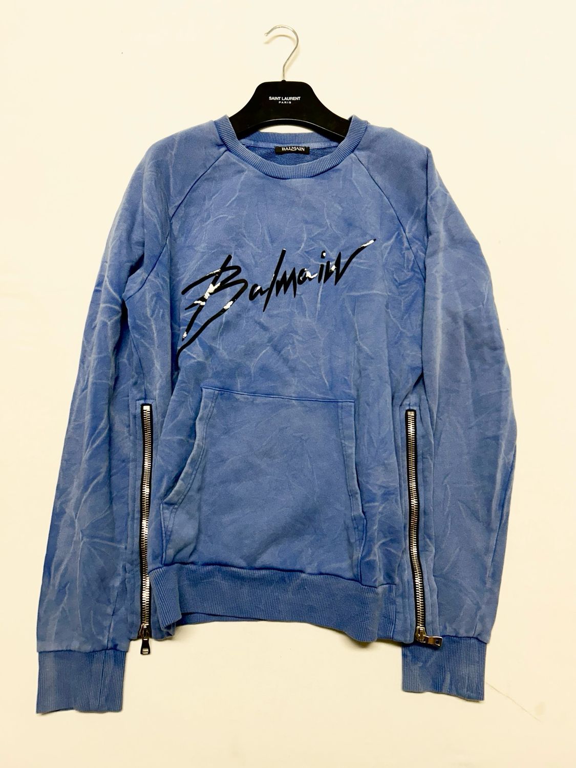Balmain by Olivier Rousteing 2013 Signature Logo Side-Zip Crewneck Sweatshirt