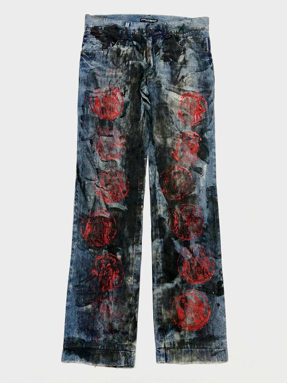 Dolce &amp; Gabbana 2010 Painted Stamp Logo Denim Jeans reworked