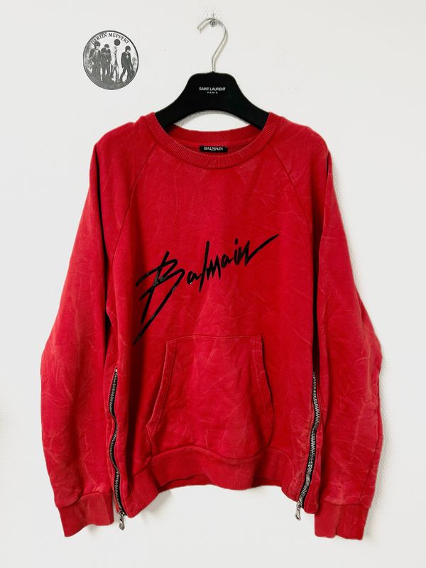 Balmain by Olivier Rousteing 2013 Signature Logo Side-Zip Crewneck Sweatshirt