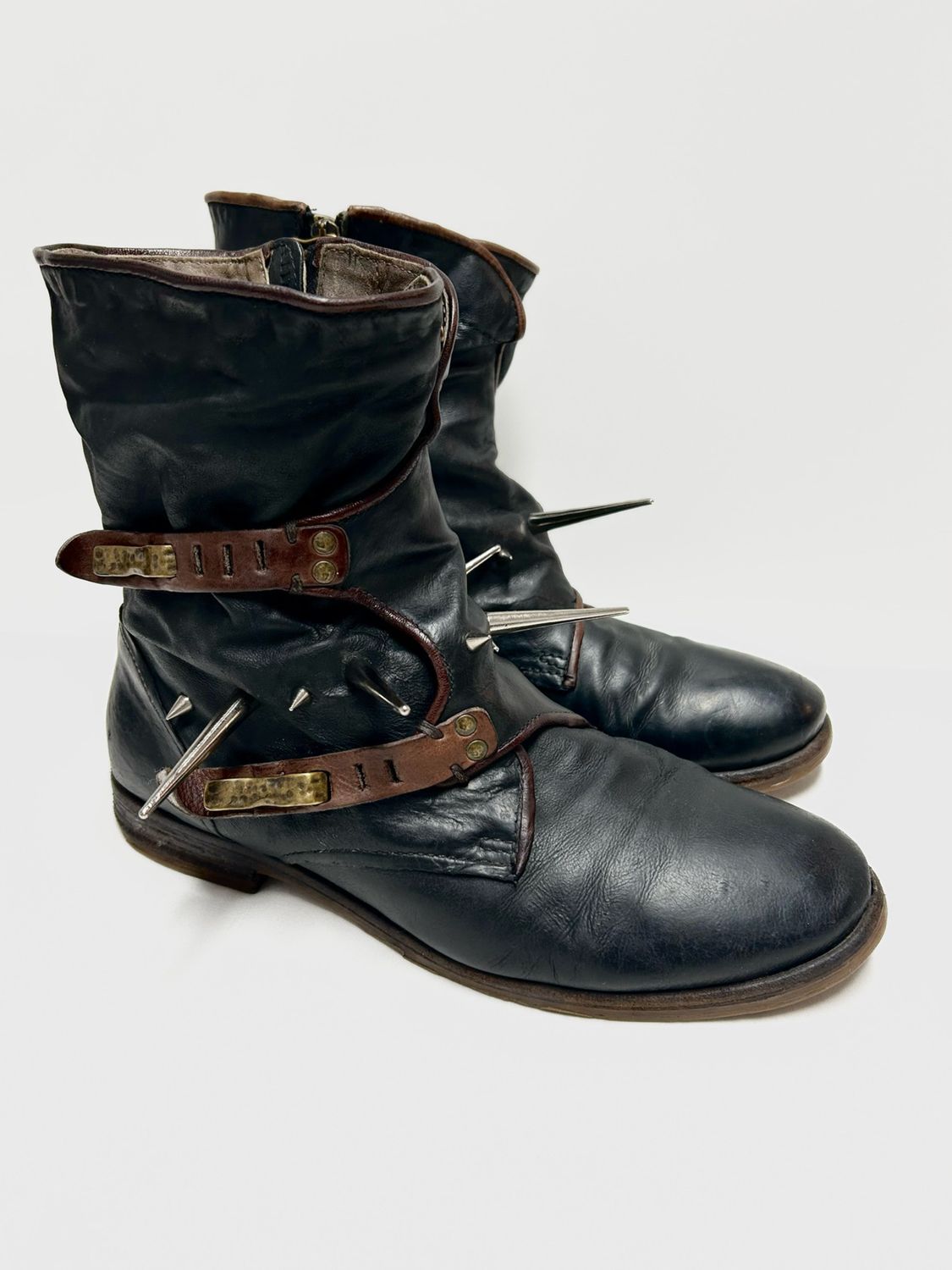 A.S.98 2015 Metal Clasp Side-Zip Spiked Boots