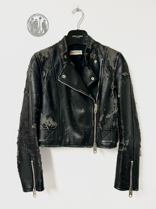 Balenciaga by Demna Gvasalia 2017 1/1 Sample Distressed Leather Biker Jacket