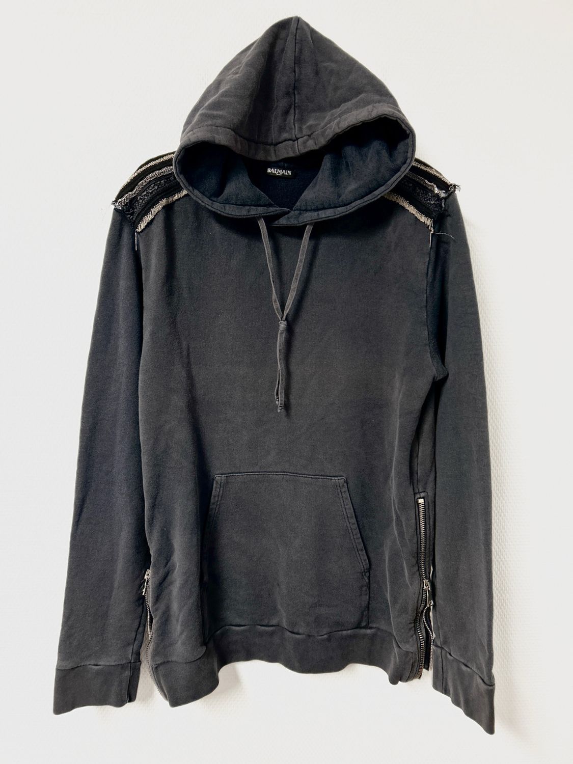 Balmain by Olivier Rousteing SS2014 Chain-Embellished Epaulettes Biker Hoodie