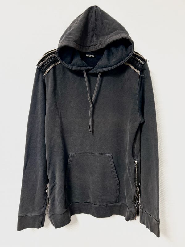 Balmain by Olivier Rousteing SS2014 Chain-Embellished Epaulettes Biker Hoodie