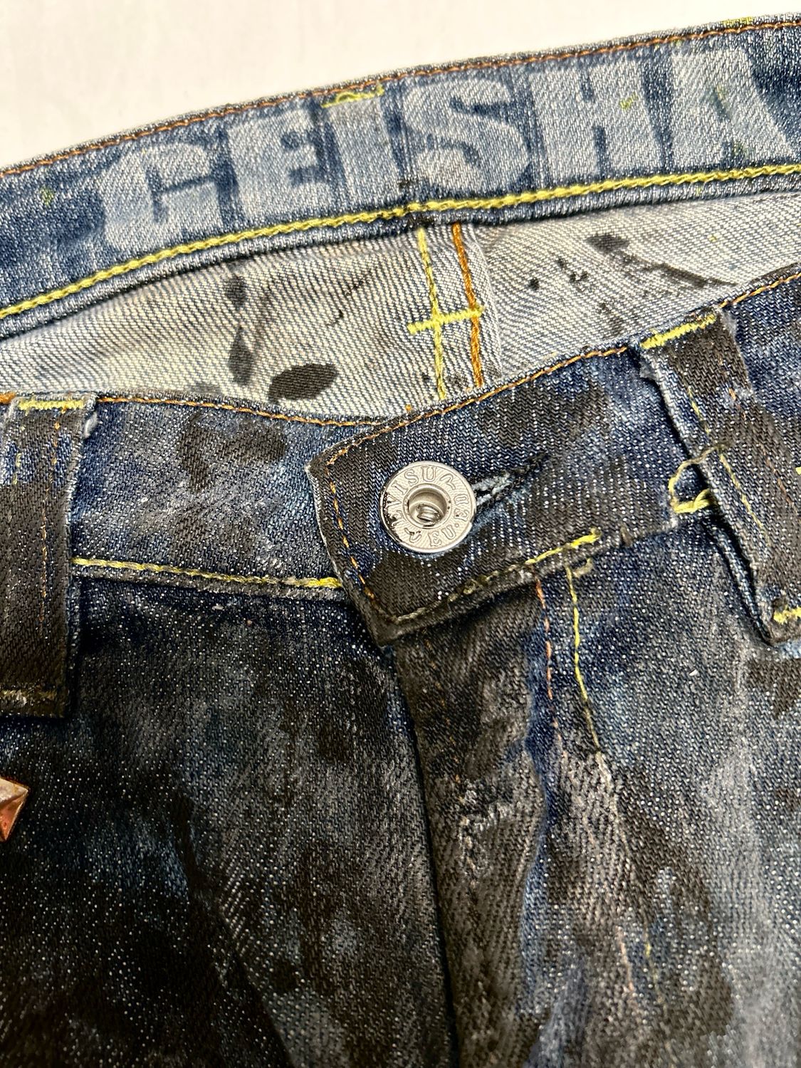 Evisu by Hidehiko Yamane Reworked Painted &amp; Waxed Flared Denim