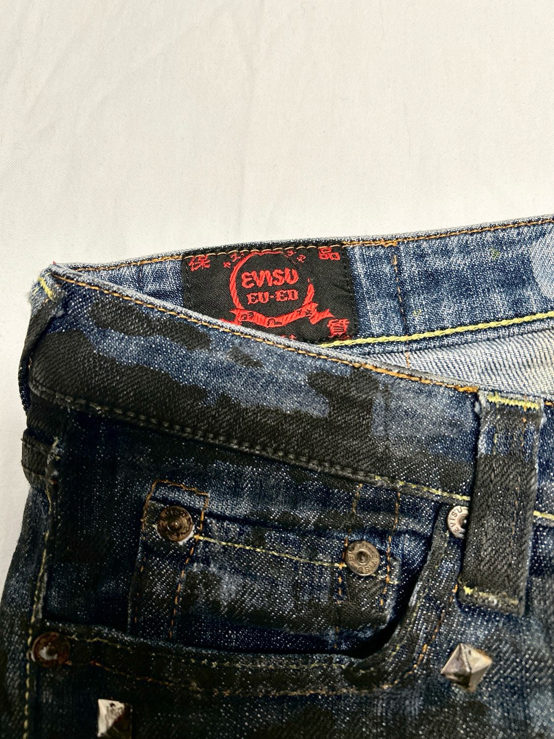 Evisu by Hidehiko Yamane Reworked Painted &amp; Waxed Flared Denim