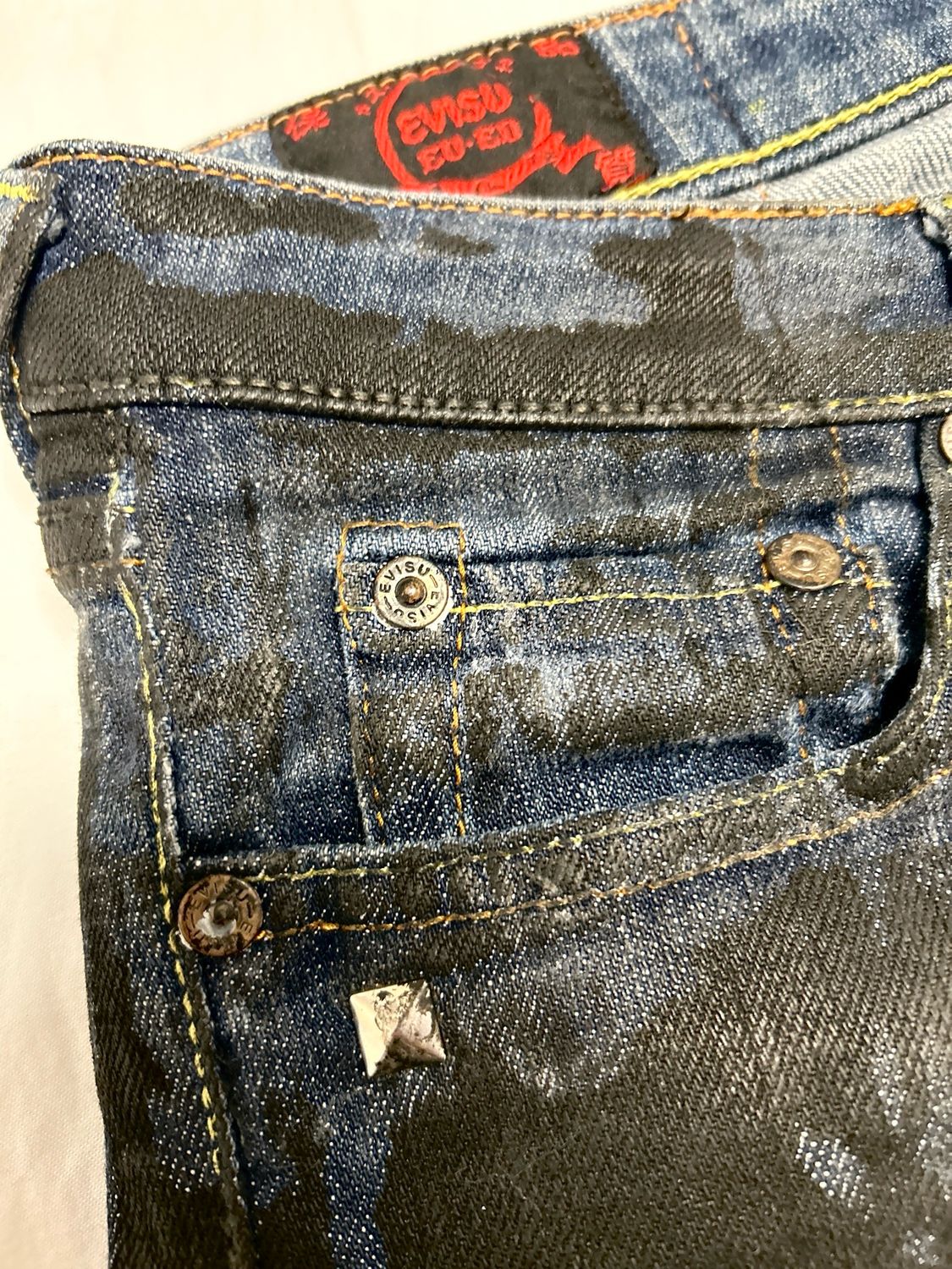 Evisu by Hidehiko Yamane Reworked Painted &amp; Waxed Flared Denim