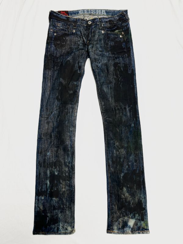 Evisu by Hidehiko Yamane Reworked Painted &amp; Waxed Flared Denim