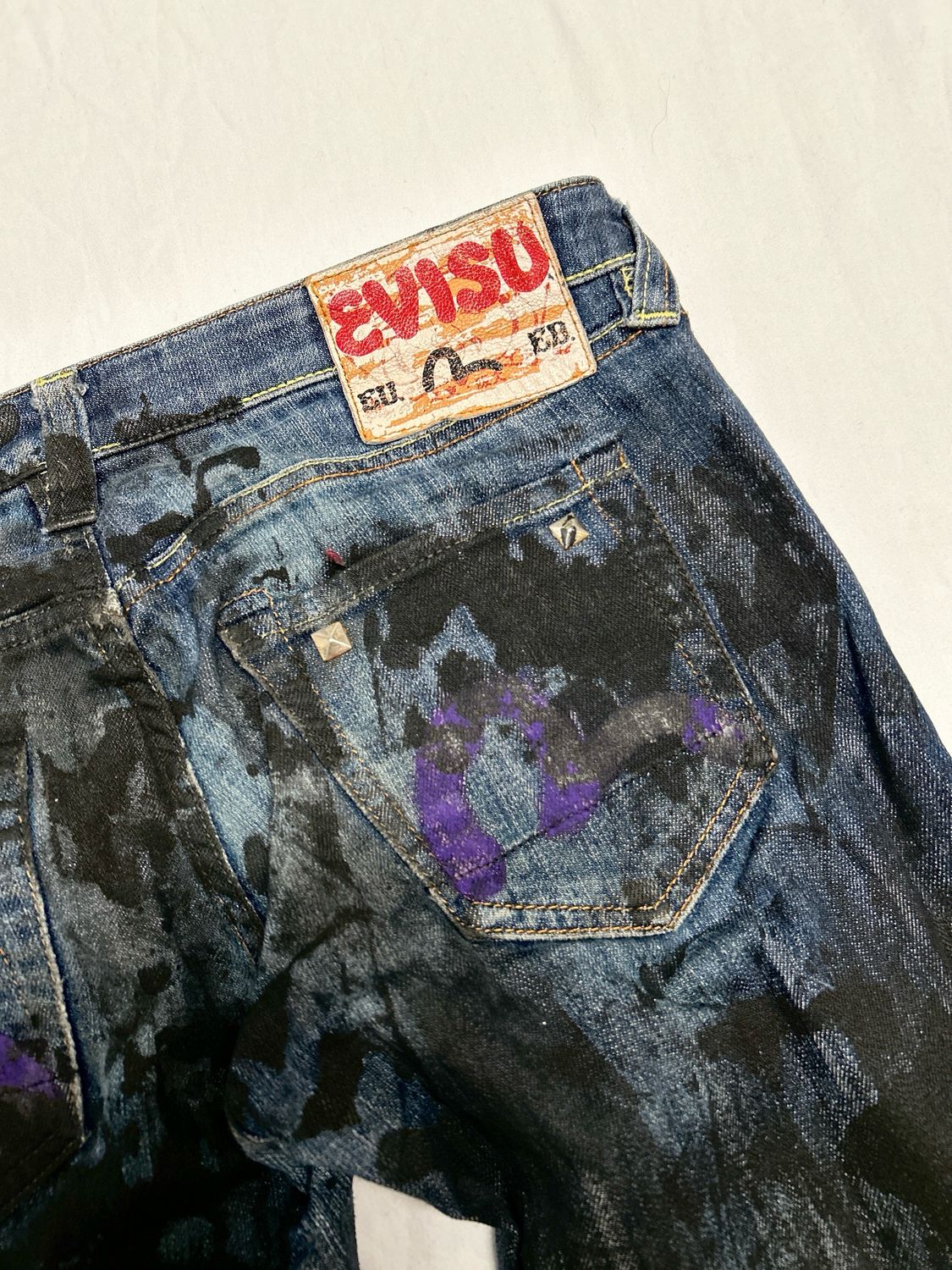 Evisu by Hidehiko Yamane Reworked Painted &amp; Waxed Flared Denim