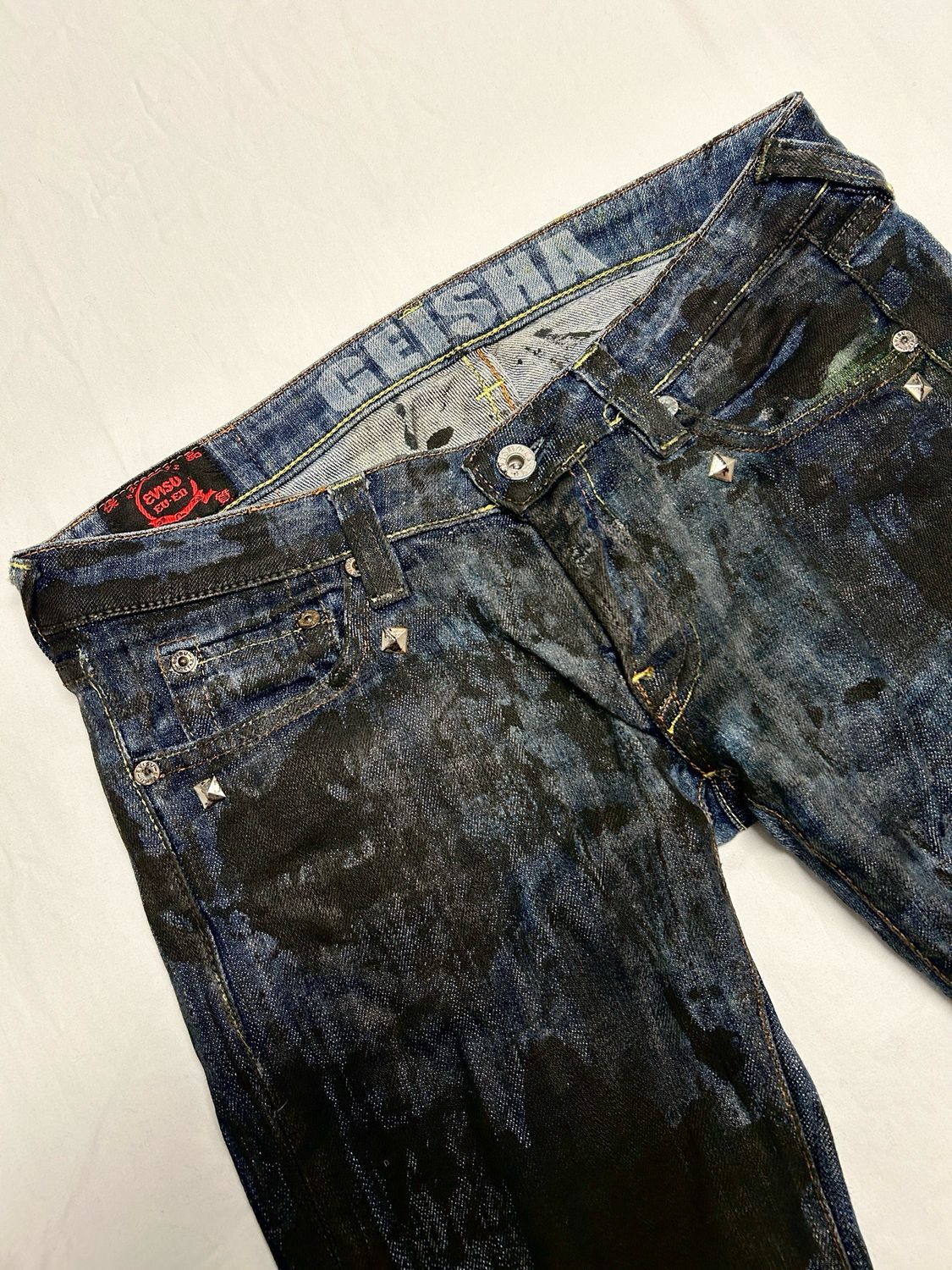 Evisu by Hidehiko Yamane Reworked Painted &amp; Waxed Flared Denim
