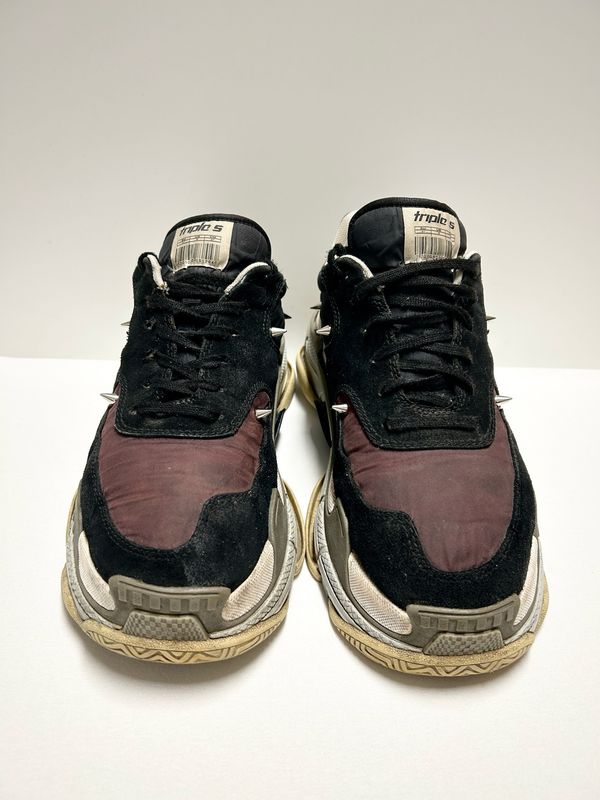 Balenciaga by Demna Gvasalia 2017 Burgundy Spiked Triple S Sneaker