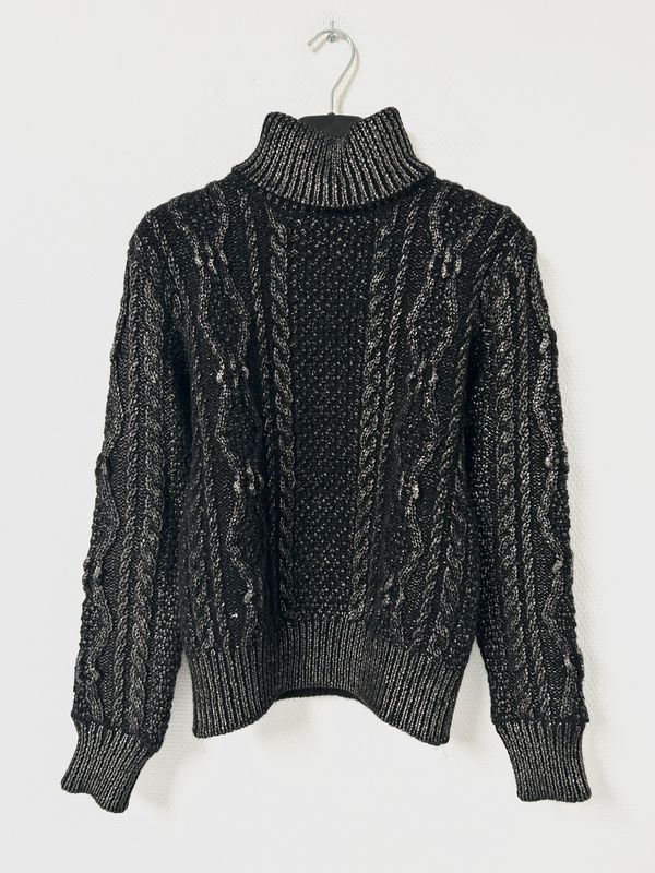 Saint Laurent Paris by Anthony Vaccarello FW2018 Silver Glazed Heavyweight Cable Turtleneck Knit