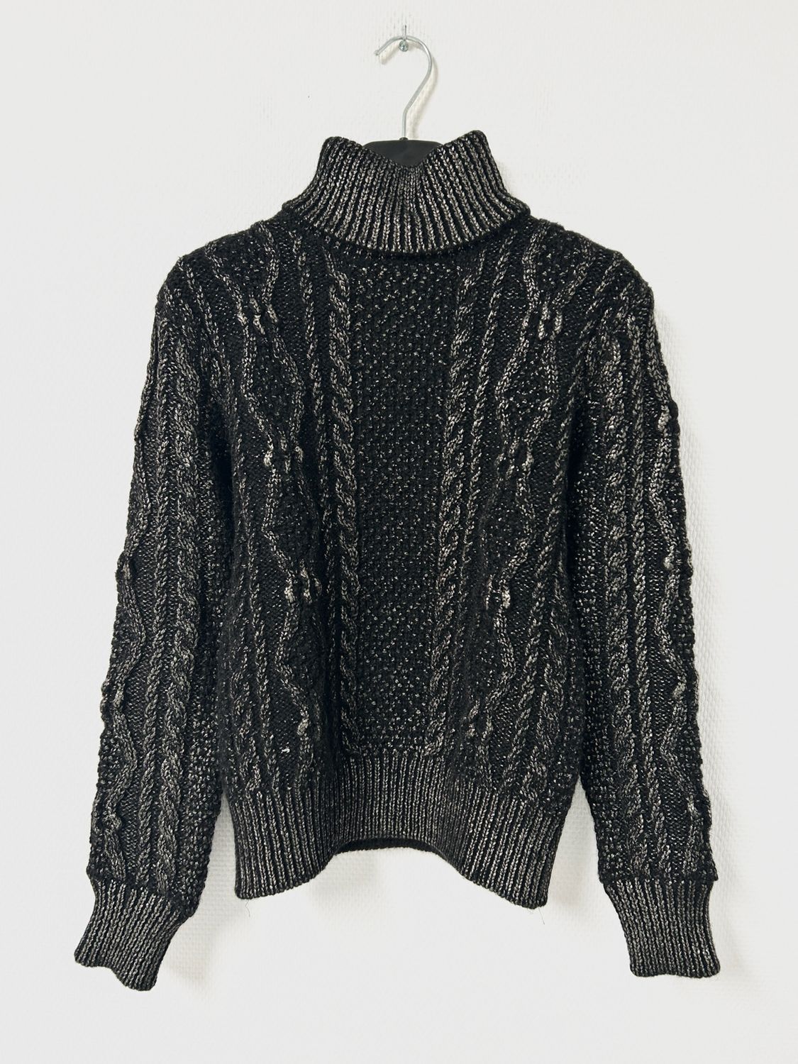 Saint Laurent Paris by Anthony Vaccarello FW2018 Silver Glazed Heavyweight Cable Turtleneck Knit