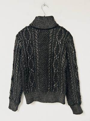 Saint Laurent Paris by Anthony Vaccarello FW2018 Silver Glazed Heavyweight Cable Turtleneck Knit