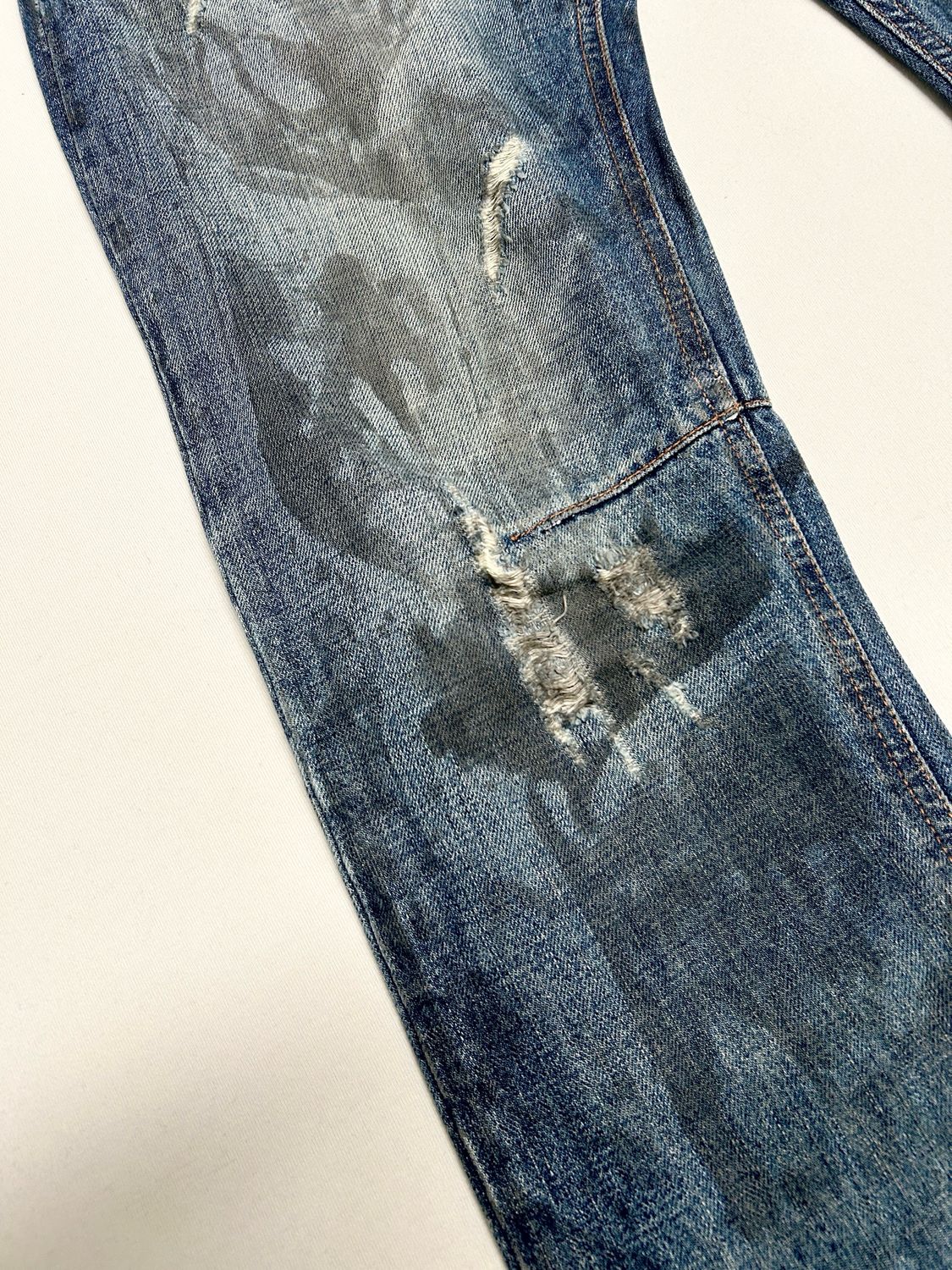Balmain SS2012 Straight Cut Distressed Denim