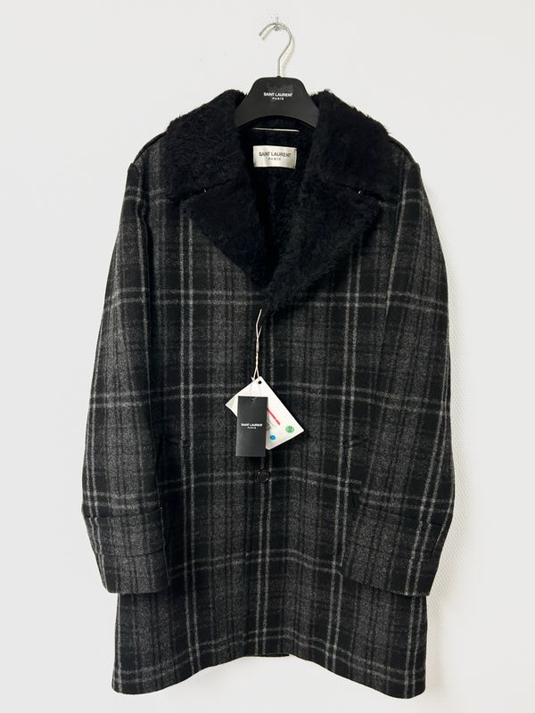 Saint Laurent Paris by Anthony Vaccarello FW2019 Alpaca Wool Plaid Fur Coat