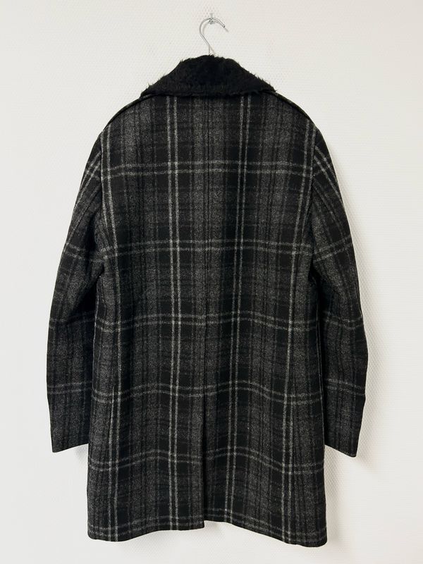 Saint Laurent Paris by Anthony Vaccarello FW2019 Alpaca Wool Plaid Fur Coat