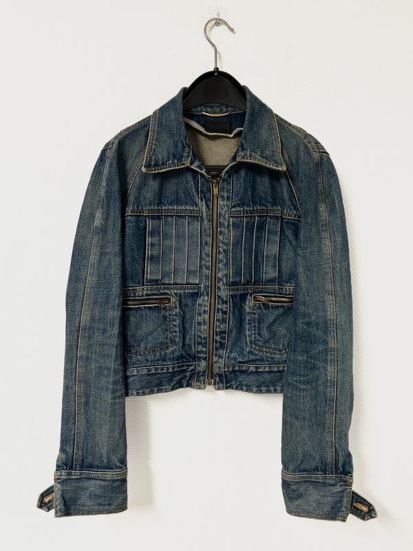 Saint Laurent Paris by Hedi Slimane FW2015 1/1 Sample Zip-Up Western Pleated Pintuck Denim Jacket