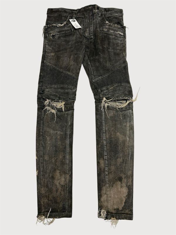 Balmain by Olivier Rousteing FW2015 Distressed Biker Denim Black