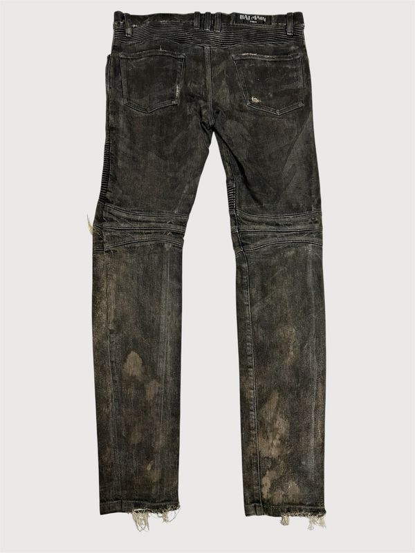 Balmain by Olivier Rousteing FW2015 Distressed Biker Denim Black