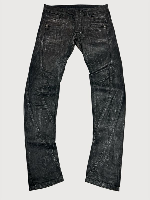 Balmain by Olivier Rousteing SS2014 Banana Cut Waxed Denim Balmain by Olivier Rousteing SS2014 Banana Cut Waxed Denim