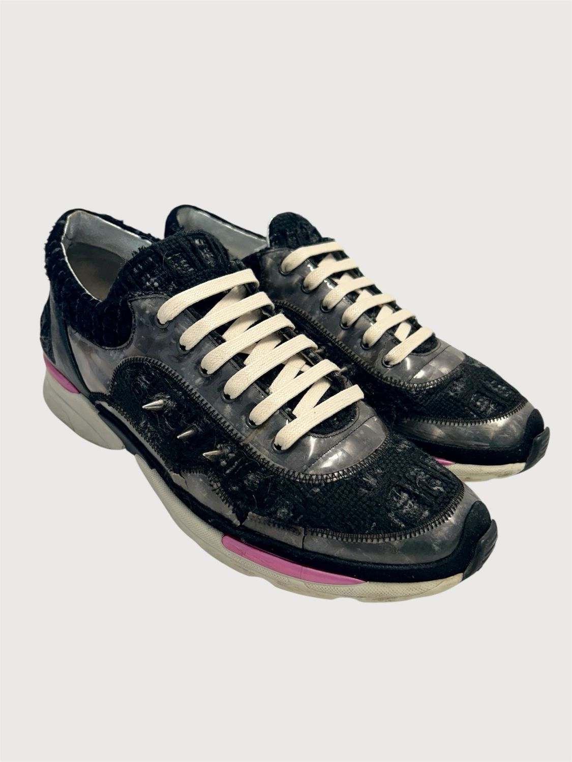 Chanel by Karl Lagerfeld  FW2014 Runway Tweed Spiked Runner Sneakers
