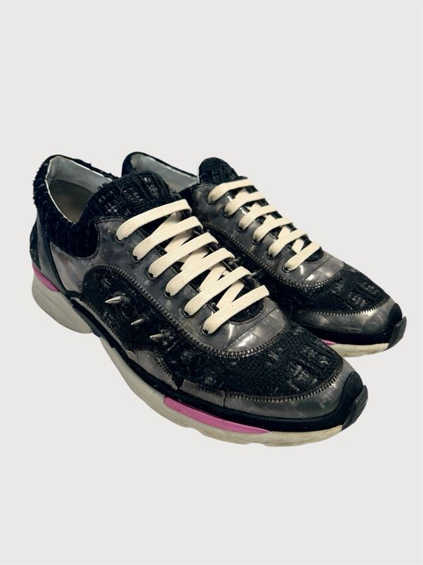 Chanel by Karl Lagerfeld  FW2014 Runway Tweed Spiked Runner Sneakers
