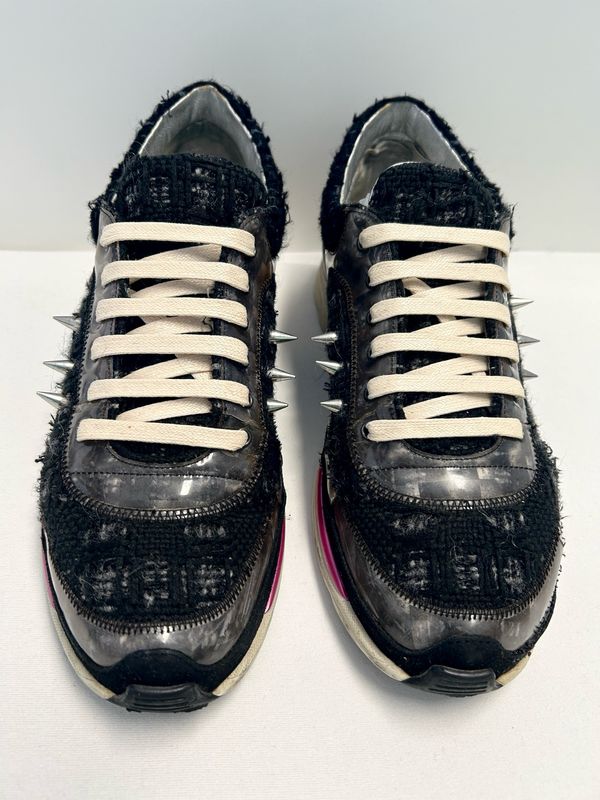 Chanel by Karl Lagerfeld  FW2014 Runway Tweed Spiked Runner Sneakers