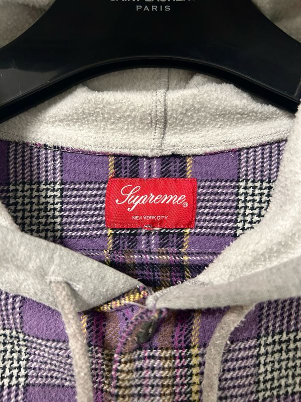 Supreme  SS2018 Purple Hooded Plaid Flannel 