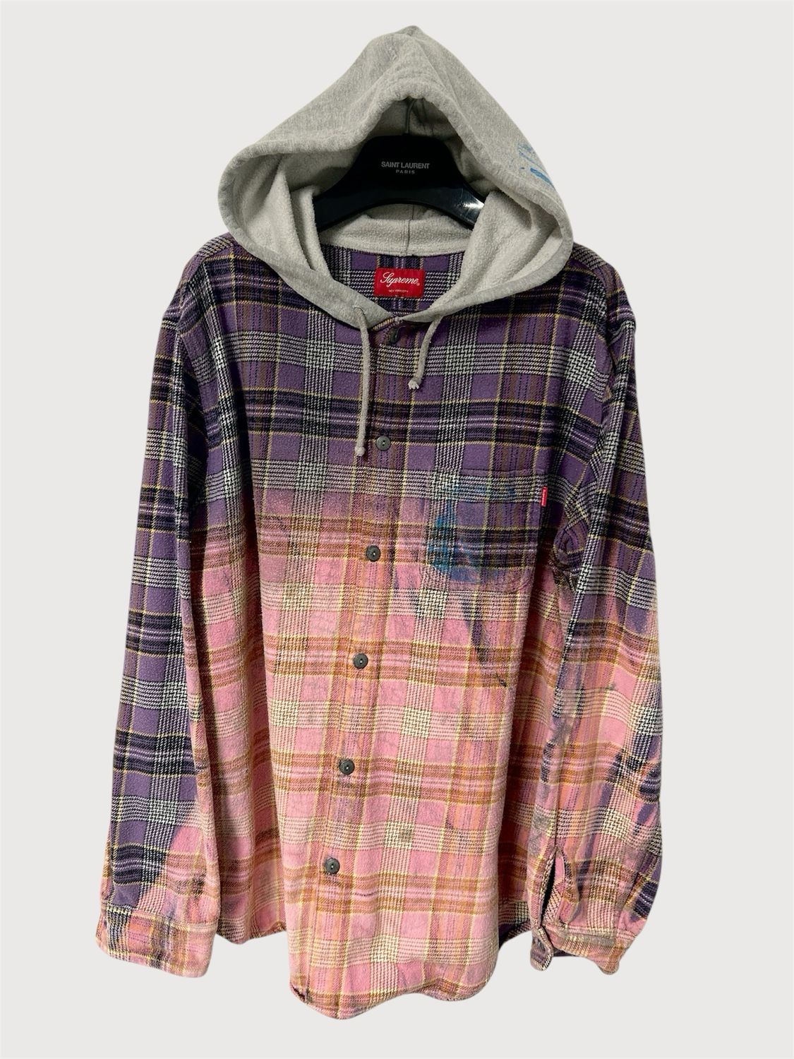 Supreme  SS2018 Purple Hooded Plaid Flannel 