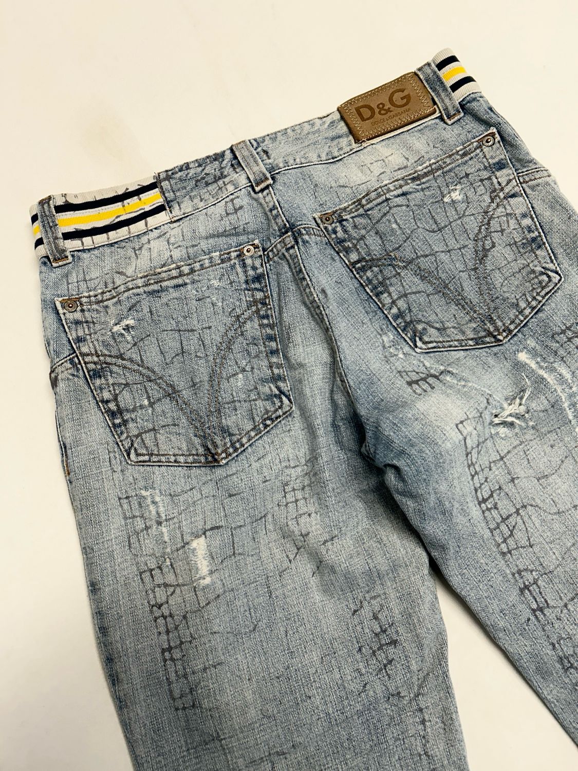 Dolce &amp; Gabbana 2000s Distressed Grid Print Denim 