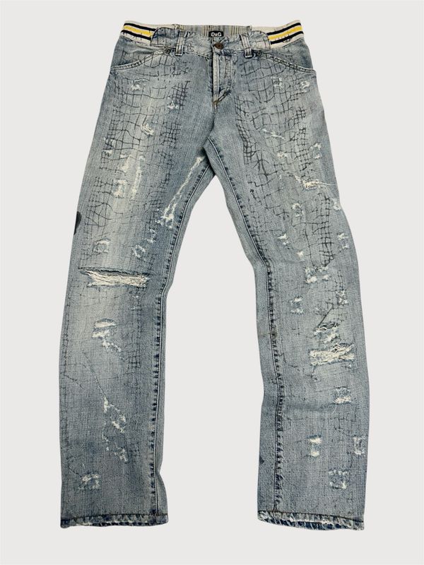 Dolce &amp; Gabbana 2000s Distressed Grid Print Denim 