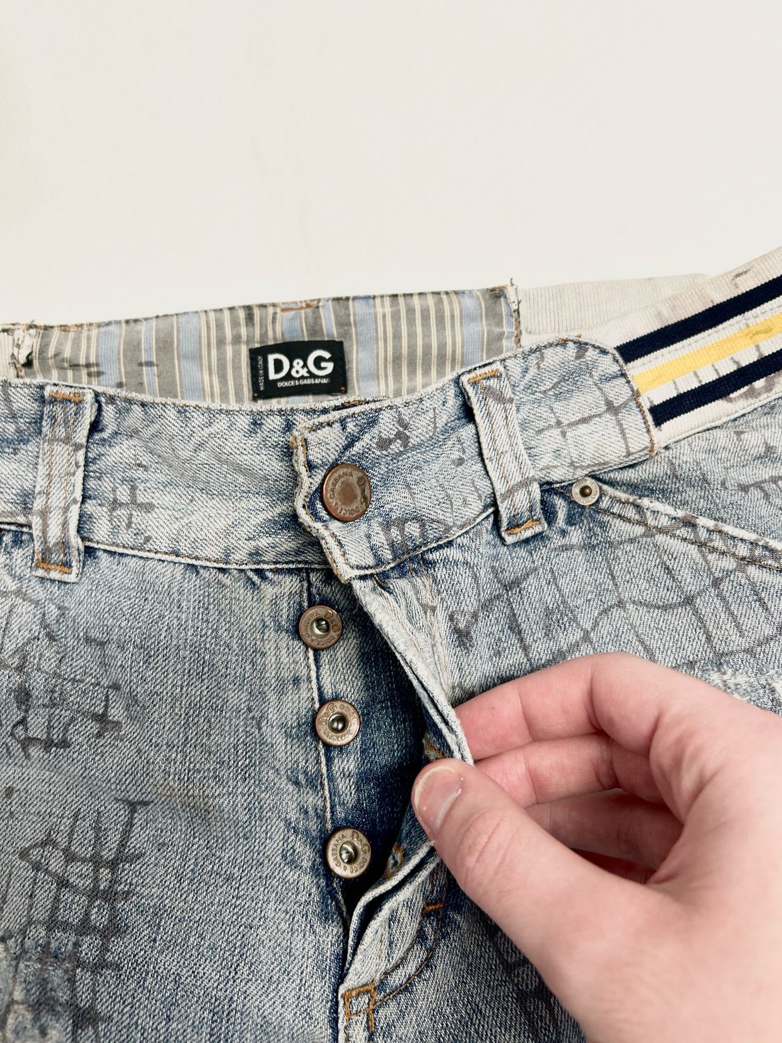 Dolce &amp; Gabbana 2000s Distressed Grid Print Denim 