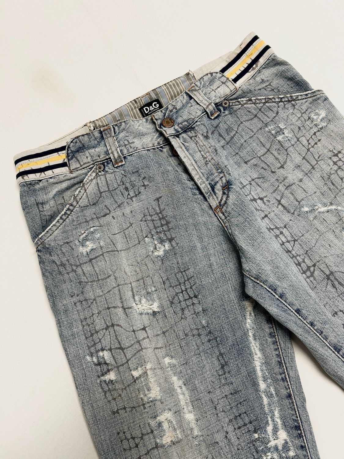 Dolce &amp; Gabbana 2000s Distressed Grid Print Denim 