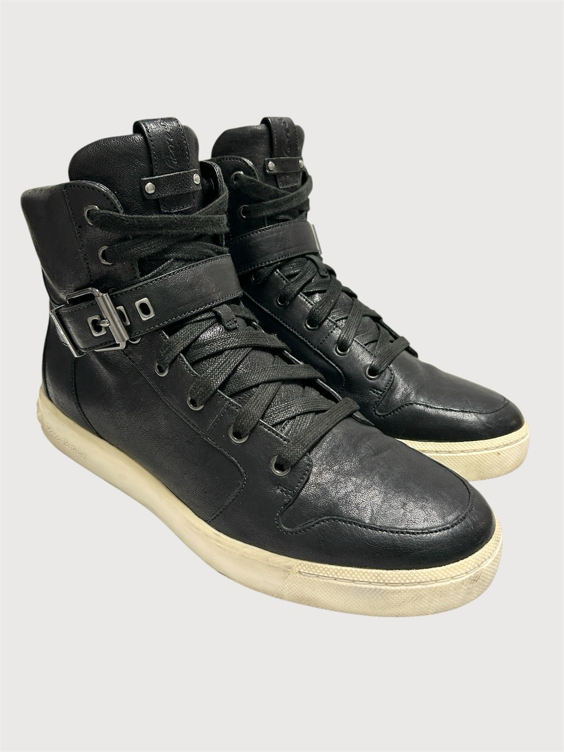 Balmain  2012 Buckle Strap Leather High-Top Sneakers